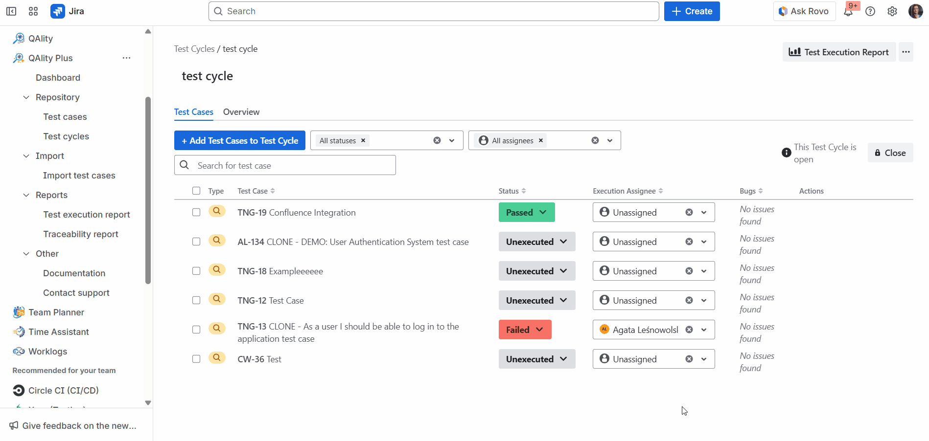 going from test cycle to test execution report.gif
