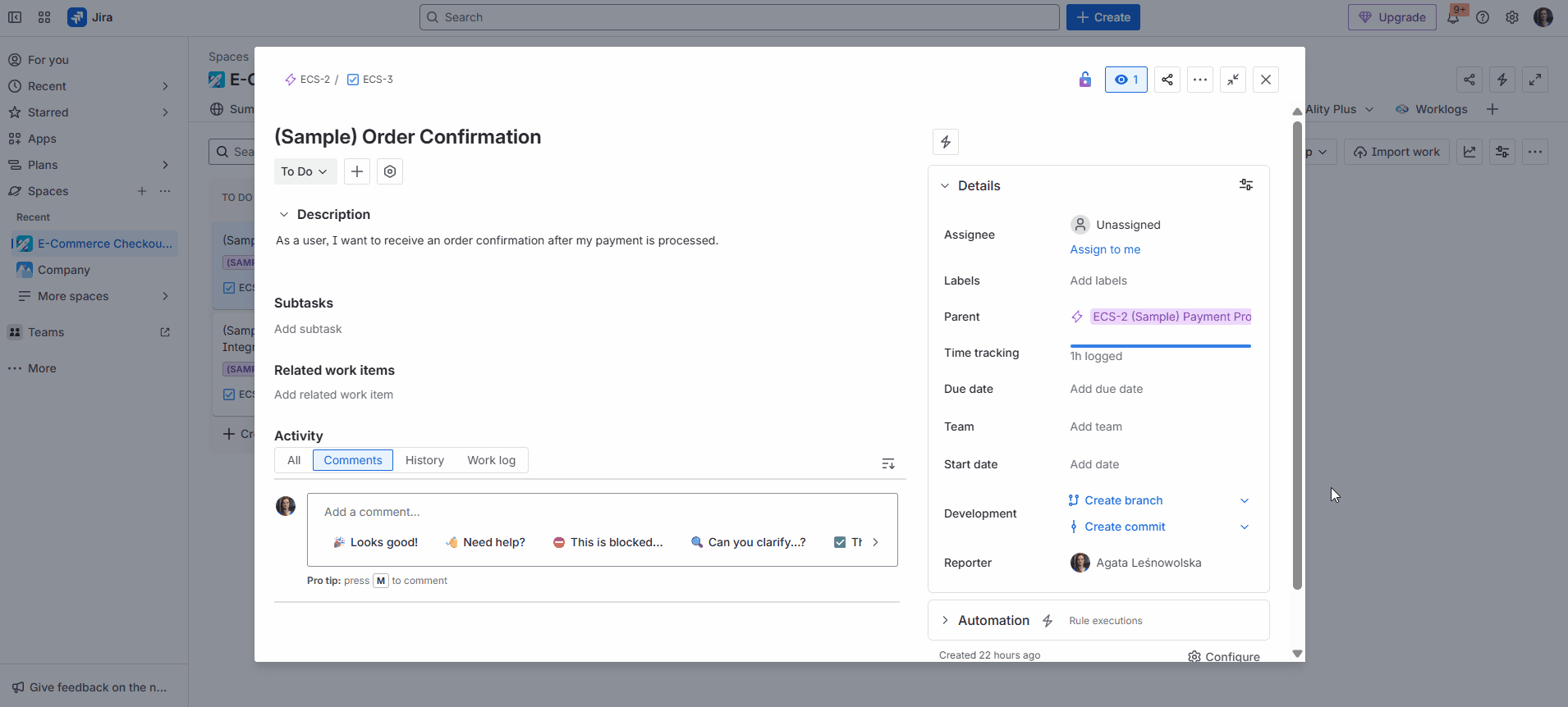 Logging time from work item view.gif